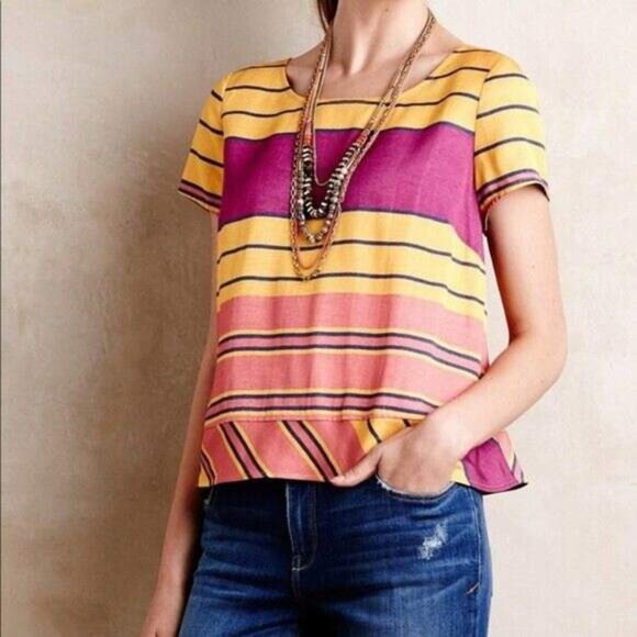Maeve Tops - Anthropologie Maeve Womens Multicolor Classic Bennett Striped Blouse Top Size 2
